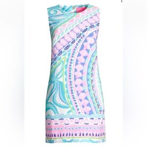 Lilly Pulitzer Narissa Stretch Coco Island Print Colorful Sleeveless Shift Dress